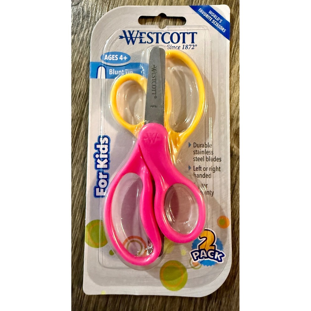 Westcott Kids Scissors 2 Pack Pink Yellow Blunt Tip Ambidextrous NEW 13168